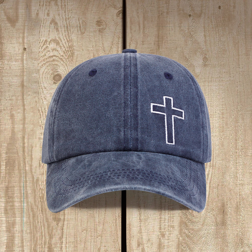 Christianartworkshop Casquette de baseball unisexe ajustable vintage délavée avec broderie croix simple - image 1
