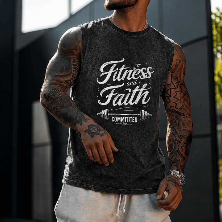 Christianartworkshop Fitness et Foi : Engagés dans les deux Débardeur unisexe Barbell lavé - image 0