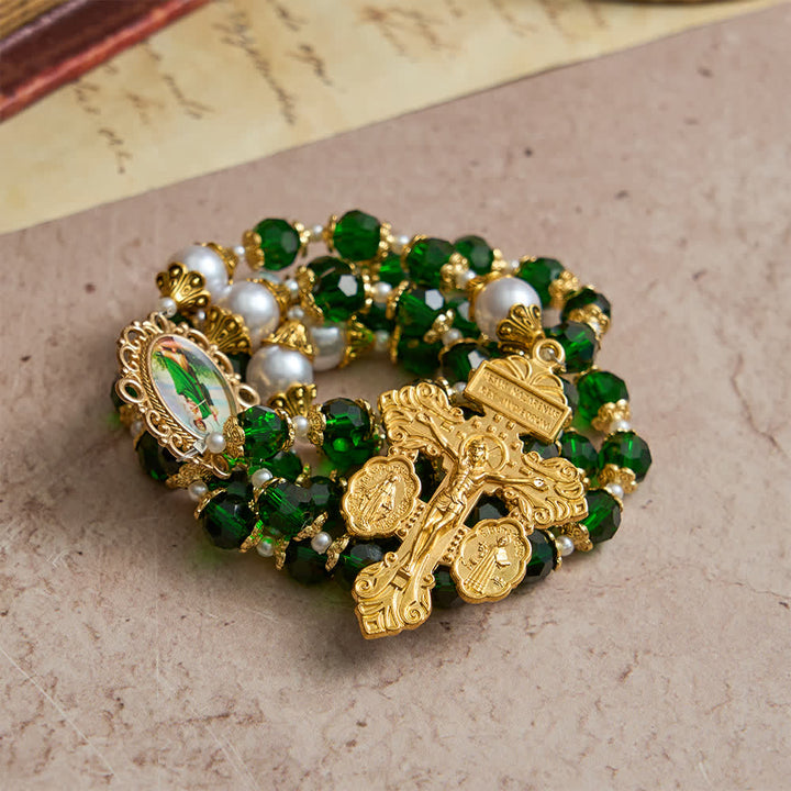 Christianartworkshop Chapelet de dévotion Saint Jude avec verre vert et crucifix - image 3
