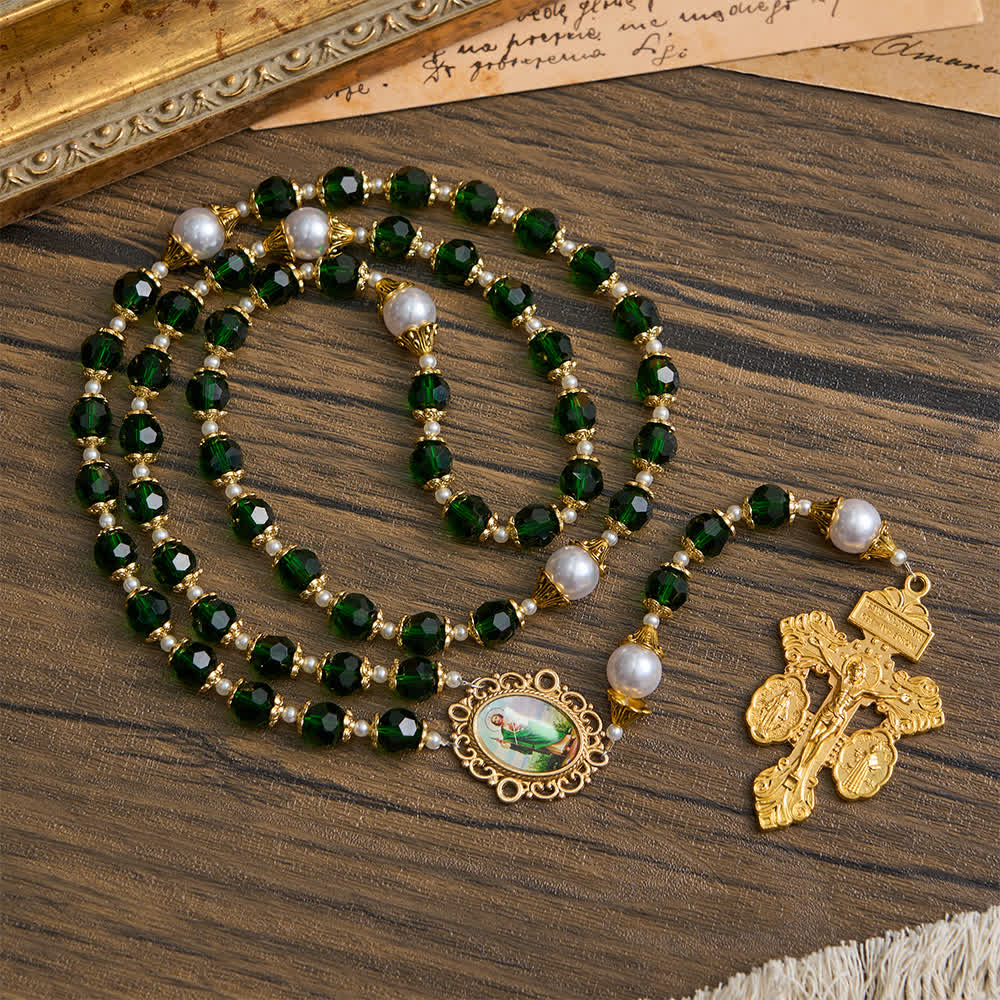 Christianartworkshop Chapelet de dévotion Saint Jude avec verre vert et crucifix - image 2
