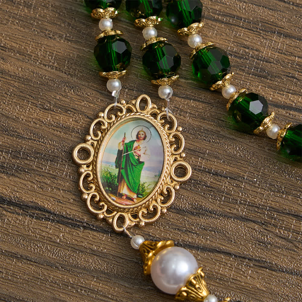 Christianartworkshop Chapelet de dévotion Saint Jude avec verre vert et crucifix - image 7
