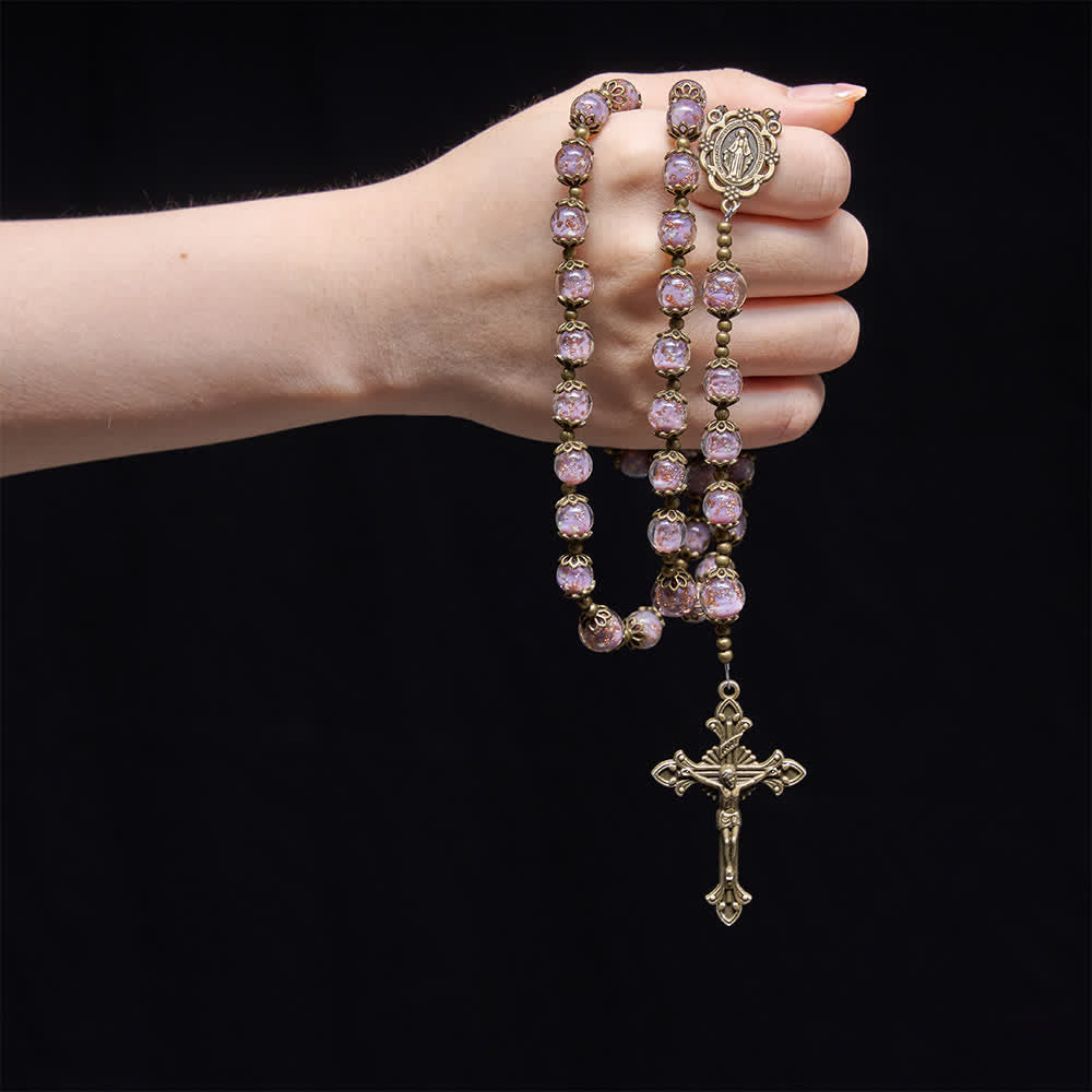 Christianartworkshop Chapelet catholique à perles lavande scintillantes avec médaille de Notre-Dame et crucifix - image 1
