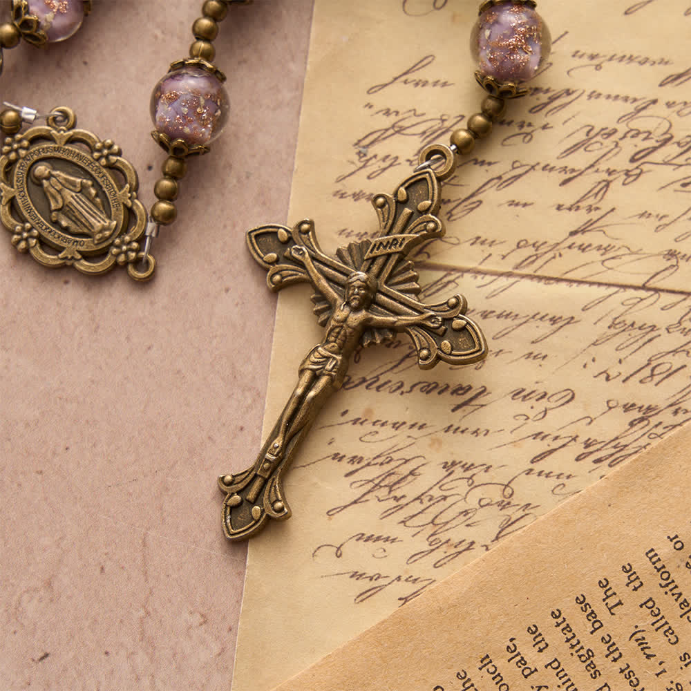 Christianartworkshop Chapelet catholique à perles lavande scintillantes avec médaille de Notre-Dame et crucifix - image 6