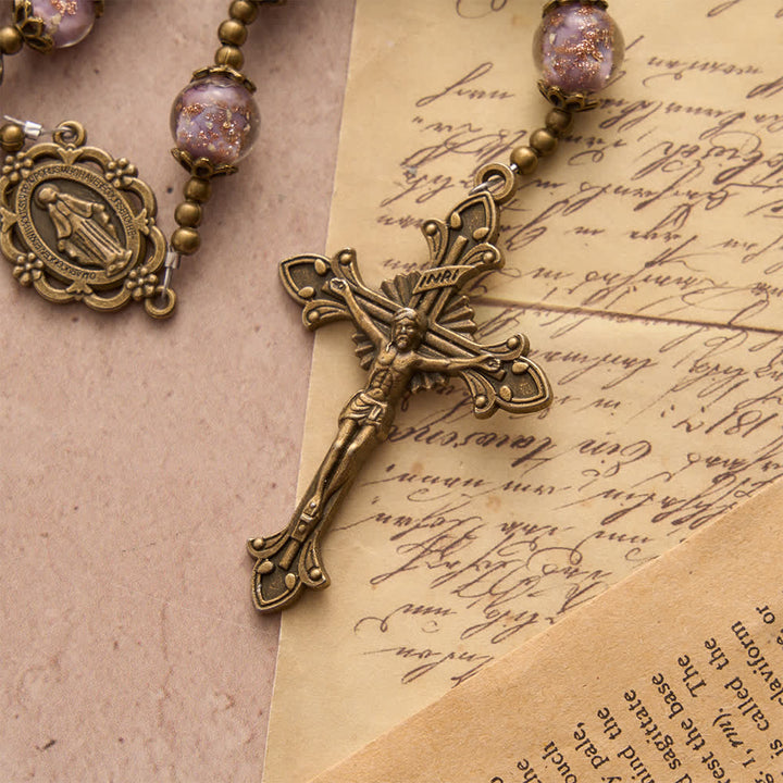 Christianartworkshop Chapelet catholique à perles lavande scintillantes avec médaille de Notre-Dame et crucifix - image 6