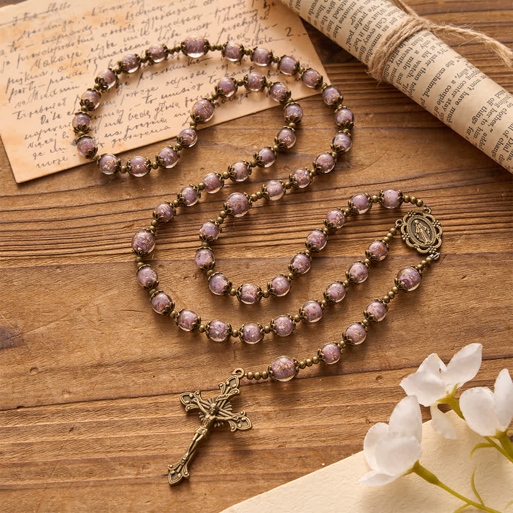 Christianartworkshop Chapelet catholique à perles lavande scintillantes avec médaille de Notre-Dame et crucifix - Notre-Dame et le Crucifix - image 0