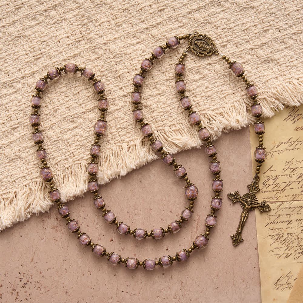 Christianartworkshop Chapelet catholique à perles lavande scintillantes avec médaille de Notre-Dame et crucifix - image 5