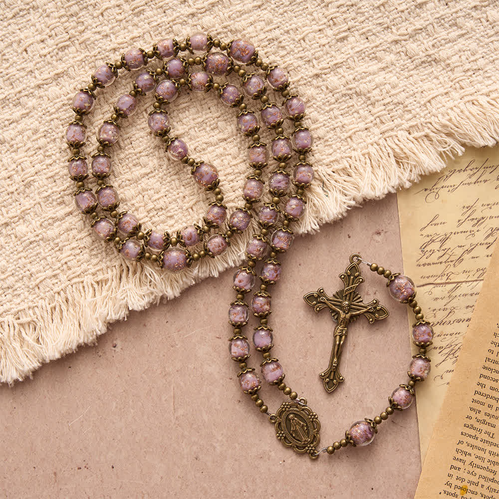 Christianartworkshop Chapelet catholique à perles lavande scintillantes avec médaille de Notre-Dame et crucifix - image 3