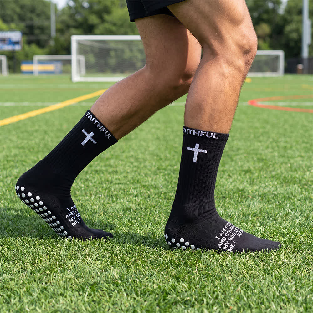 Christianartworkshop Chaussettes de sport mi-mollet à motif de croix sur le devant, avec verset biblique et thème de la foi - Black&Joshua - 10 paires - image 7