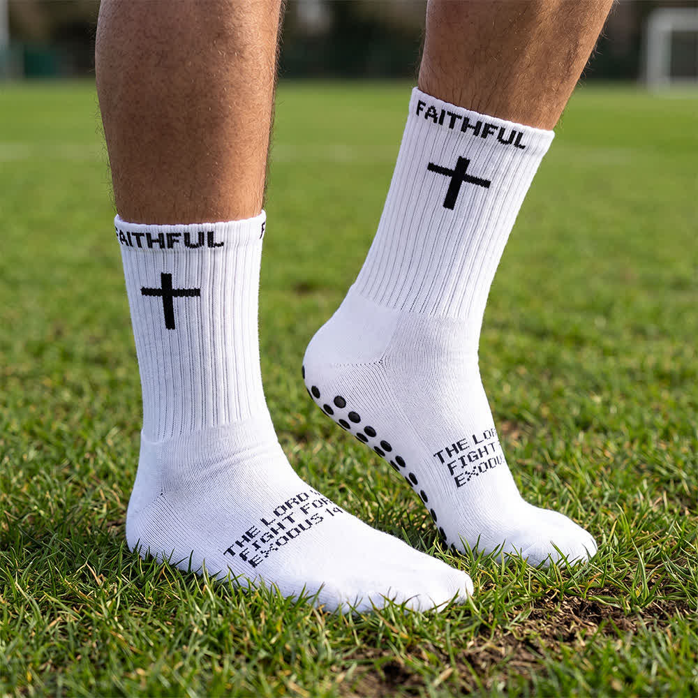 Christianartworkshop Chaussettes de sport mi-mollet à motif de croix sur le devant, avec verset biblique et thème de la foi - Blanc et Exode - 10 paires - image 0