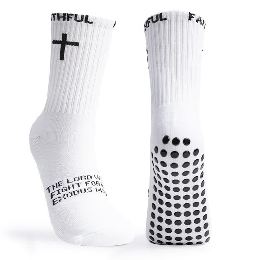 Christianartworkshop Chaussettes de sport mi-mollet à motif de croix sur le devant, avec verset biblique et thème de la foi - image 1