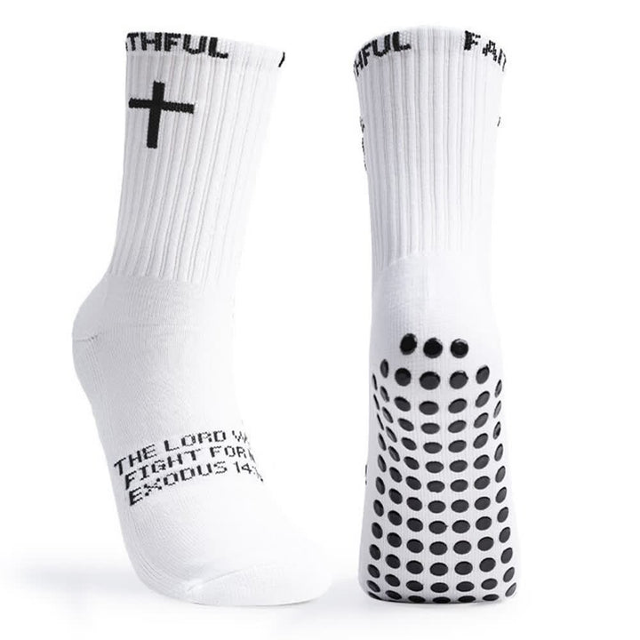 Christianartworkshop Chaussettes de sport mi-mollet à motif de croix sur le devant, avec verset biblique et thème de la foi - image 1