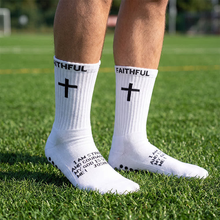 Christianartworkshop Chaussettes de sport mi-mollet à motif de croix sur le devant, avec verset biblique et thème de la foi - White et Joshua - 10 paires - image 3