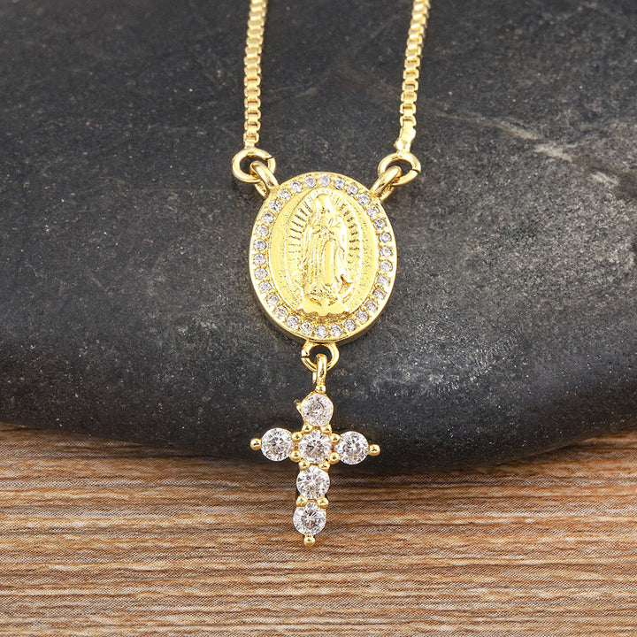 Christianartworkshop Collier pendentif Notre-Dame et Croix : Dévotion divine et élégance intemporelle - Doré - image 0