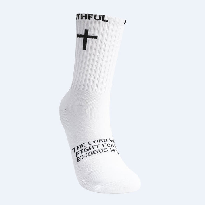 Christianartworkshop Chaussettes de sport mi-mollet à motif de croix sur le devant, avec verset biblique et thème de la foi - image 2