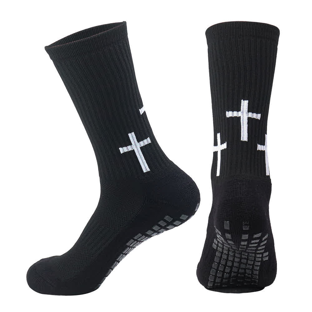 Christianartworkshop Chaussettes de sport à semelle antidérapante et tige verticale, motif croisé multiple - image 4