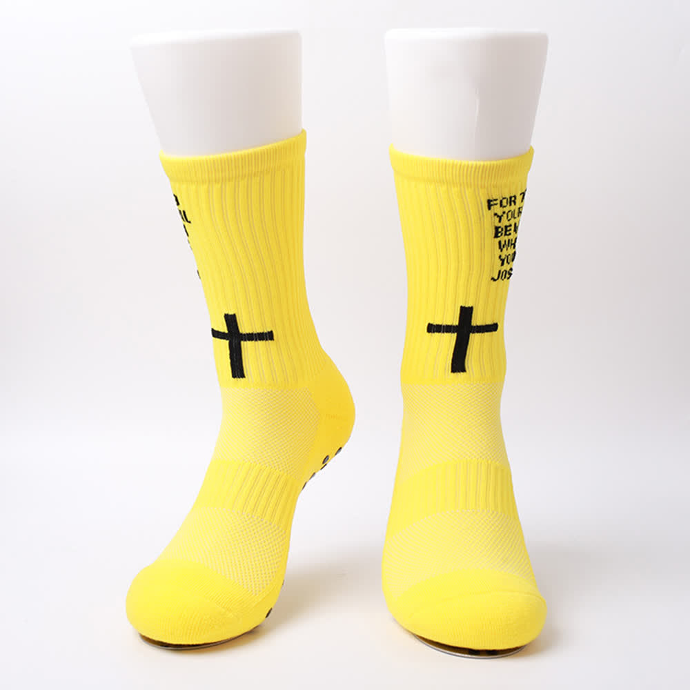 Christianartworkshop Chaussettes de sport tricotées avec inscription biblique Josué, lettre et croix - image 13