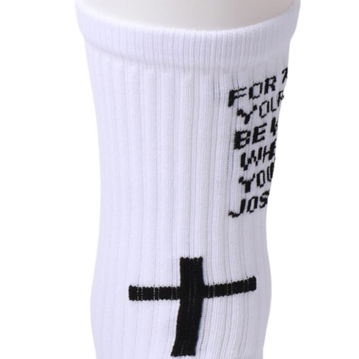 Christianartworkshop Chaussettes de sport tricotées avec inscription biblique Josué, lettre et croix - image 3