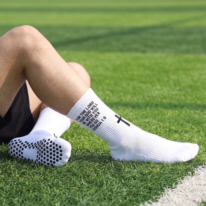 Christianartworkshop Chaussettes de sport tricotées avec inscription biblique Josué, lettre et croix - Blanc - 10 paires - image 0