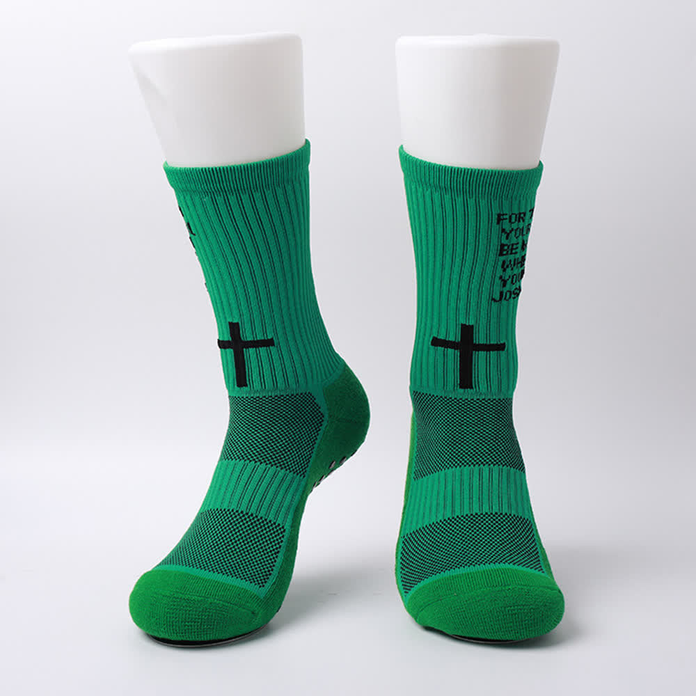 Christianartworkshop Chaussettes de sport tricotées avec inscription biblique Josué, lettre et croix - image 17