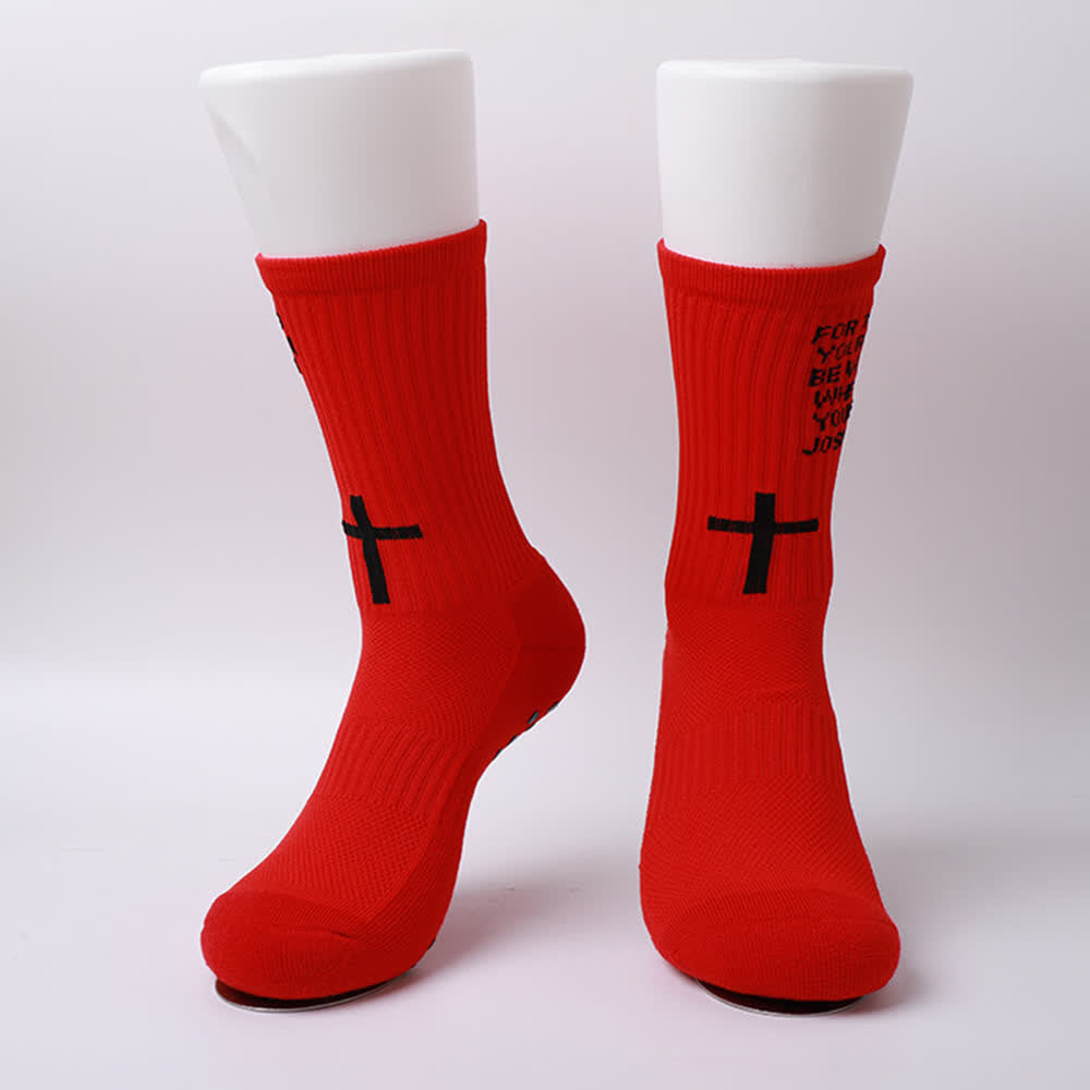 Christianartworkshop Chaussettes de sport tricotées avec inscription biblique Josué, lettre et croix - image 11