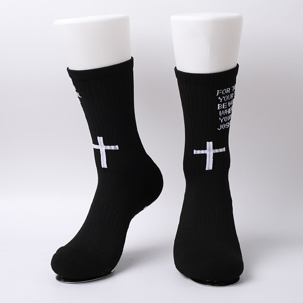Christianartworkshop Chaussettes de sport tricotées avec inscription biblique Josué, lettre et croix - image 7