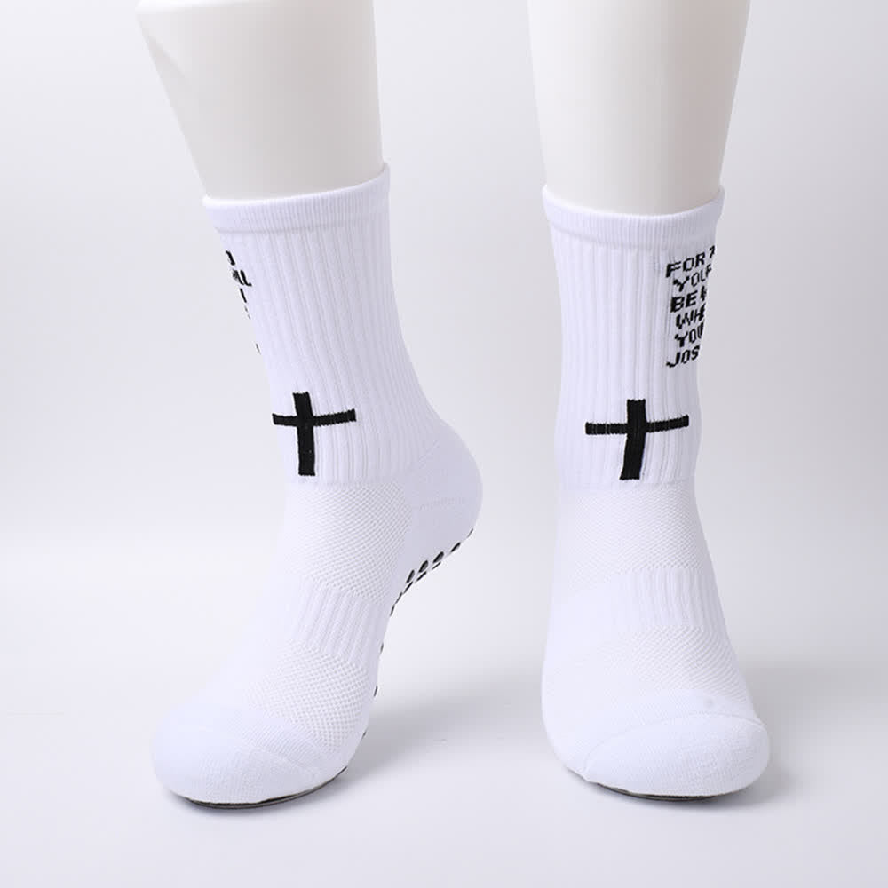 Christianartworkshop Chaussettes de sport tricotées avec inscription biblique Josué, lettre et croix - image 2