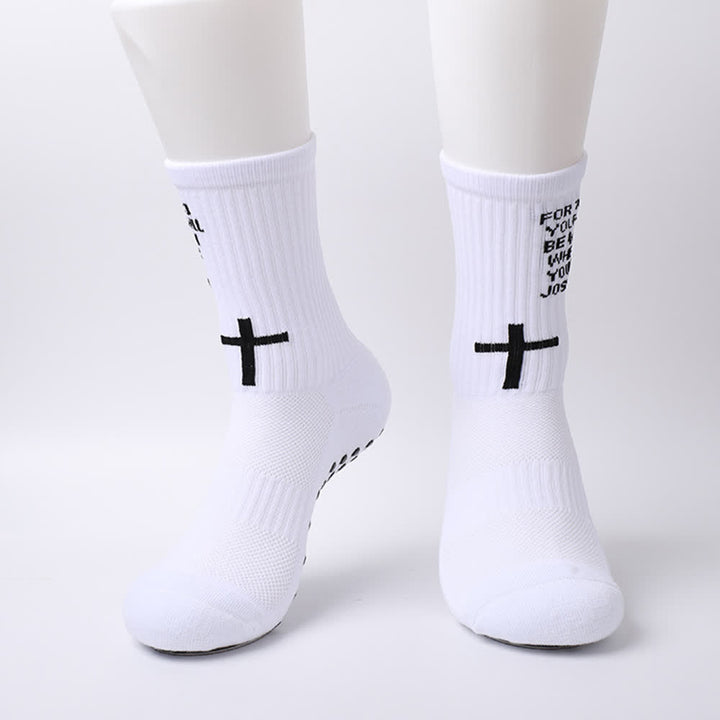 Christianartworkshop Chaussettes de sport tricotées avec inscription biblique Josué, lettre et croix - image 2