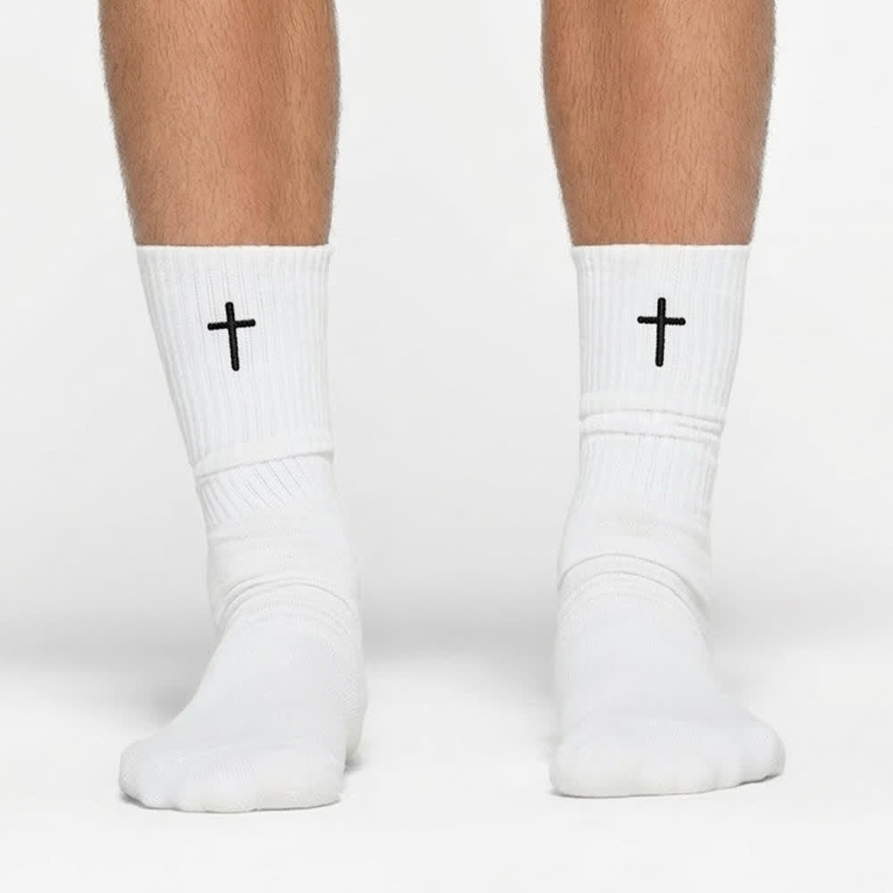 Christianartworkshop Chaussettes de sport décontractées unies à broderie simple croix, pour un quotidien confortable - image 4