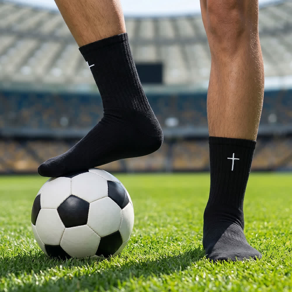 Christianartworkshop Chaussettes de sport décontractées unies à broderie simple croix, pour un quotidien confortable - Noir - 10 paires - image 0