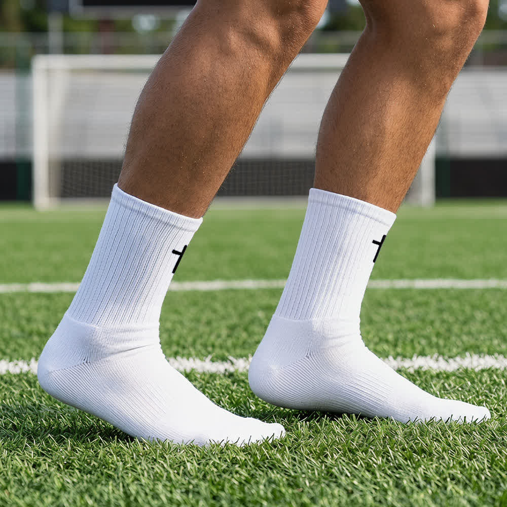 Christianartworkshop Chaussettes de sport décontractées unies à broderie simple croix, pour un quotidien confortable - Blanc - 10 paires - image 3