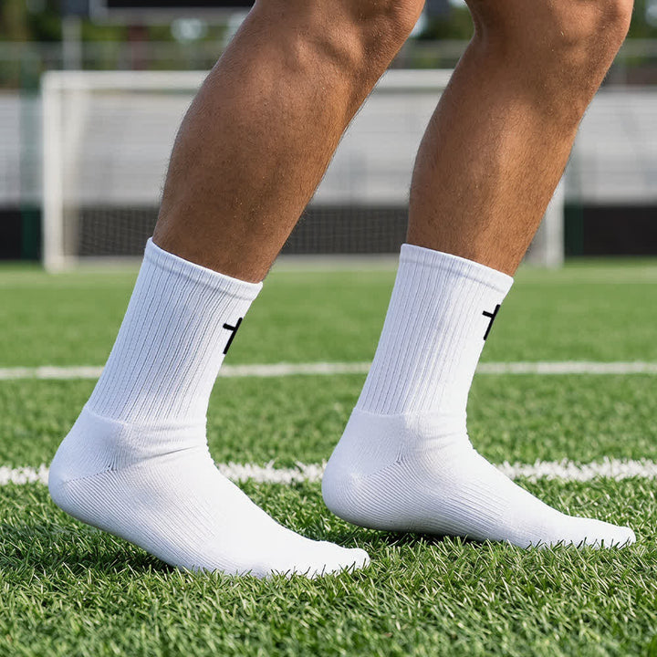 Christianartworkshop Chaussettes de sport décontractées unies à broderie simple croix, pour un quotidien confortable - Blanc - 10 paires - image 3