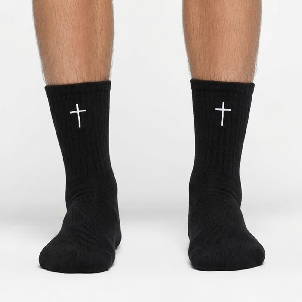 Christianartworkshop Chaussettes de sport décontractées unies à broderie simple croix, pour un quotidien confortable - image 2