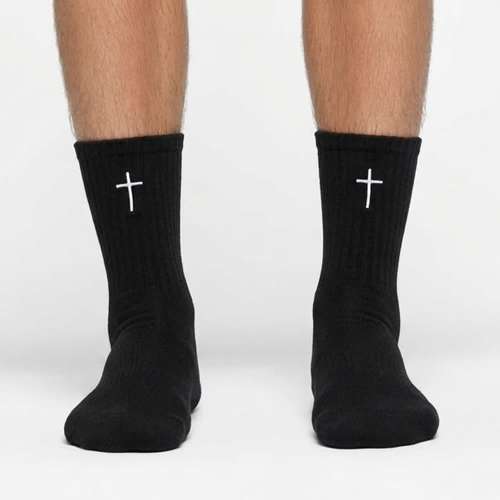 Christianartworkshop Chaussettes de sport décontractées unies à broderie simple croix, pour un quotidien confortable - image 2
