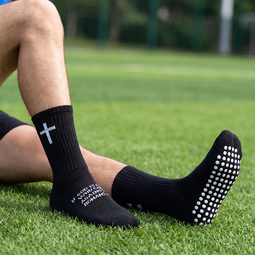 Christianartworkshop Chaussettes de sport montantes antidérapantes à pois et à lettres étagées « Suivez Jésus est roi » - Noir - 10 paires - image 0