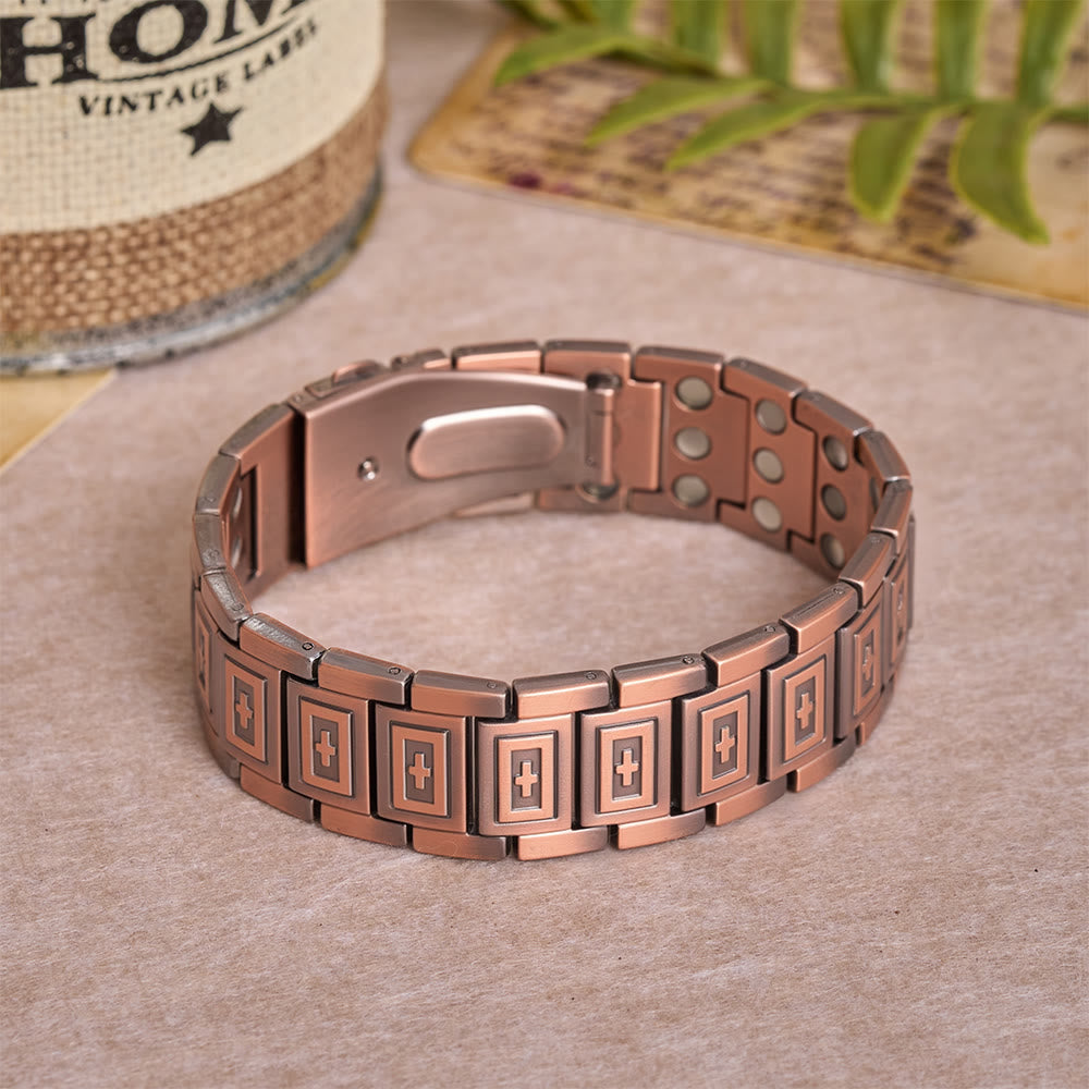 Christianartworkshop Bracelet à maillons de style bracelet de montre avec croix en relief en creux sur chaque maillon rectangulaire - image 2