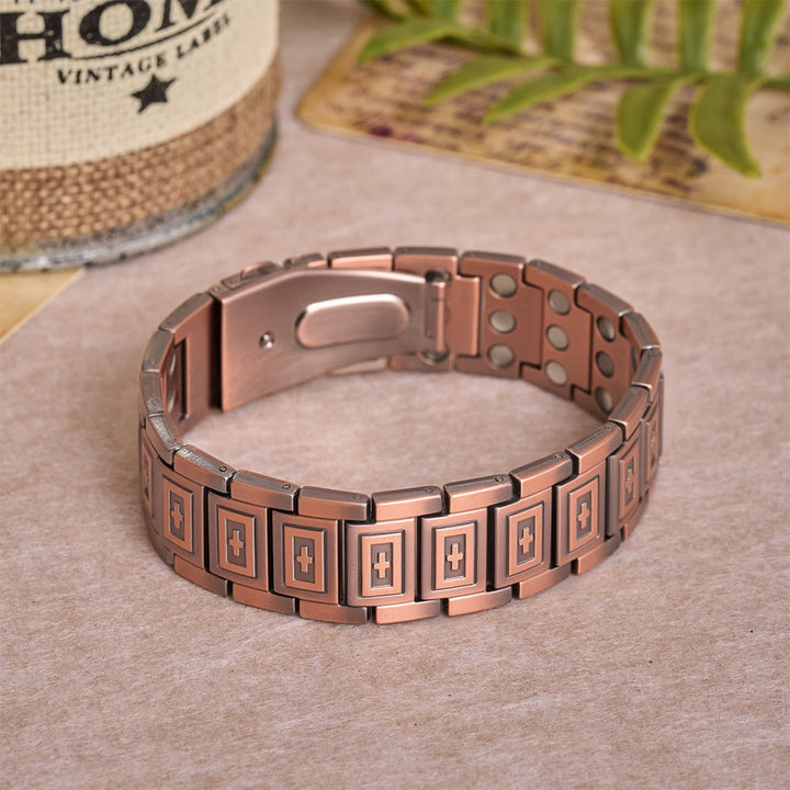 Christianartworkshop Bracelet à maillons de style bracelet de montre avec croix en relief en creux sur chaque maillon rectangulaire - image 2
