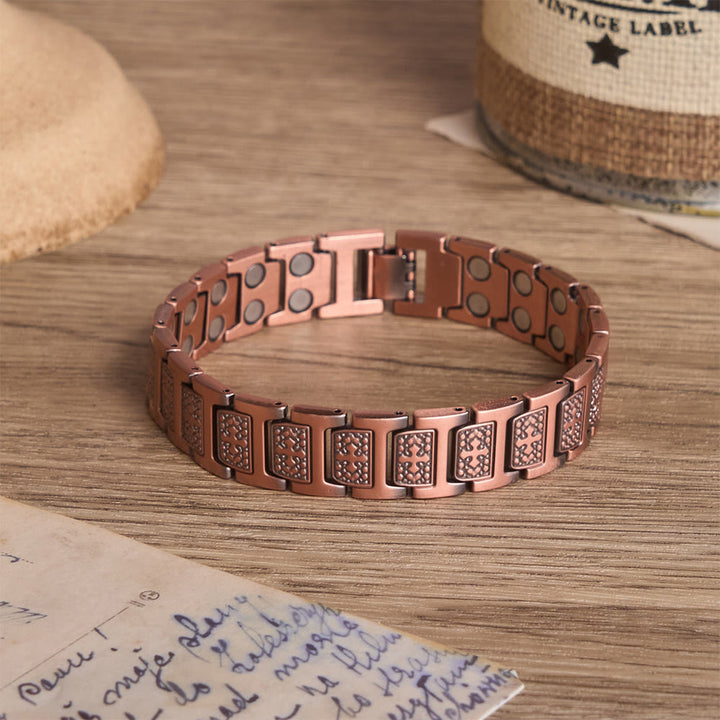 Christianartworkshop Bracelet rectangulaire à maillons pleins avec croix gravée encadrée de perles bulles et fermoir pliable et ajustable - image 3
