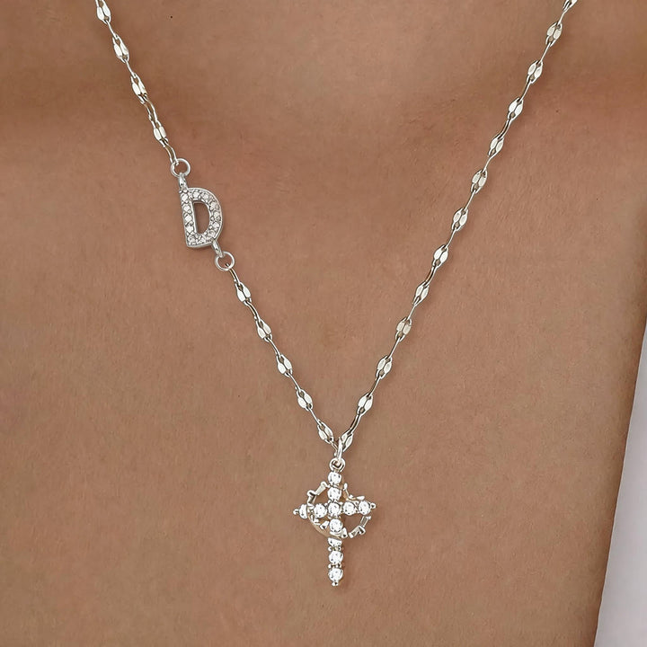 Collier croix couronne personnalisée avec initiale AZ, tons or et argent, de Christianartworkshop : bijou pendentif monogramme sacré personnalisé - D - Argent - image 32