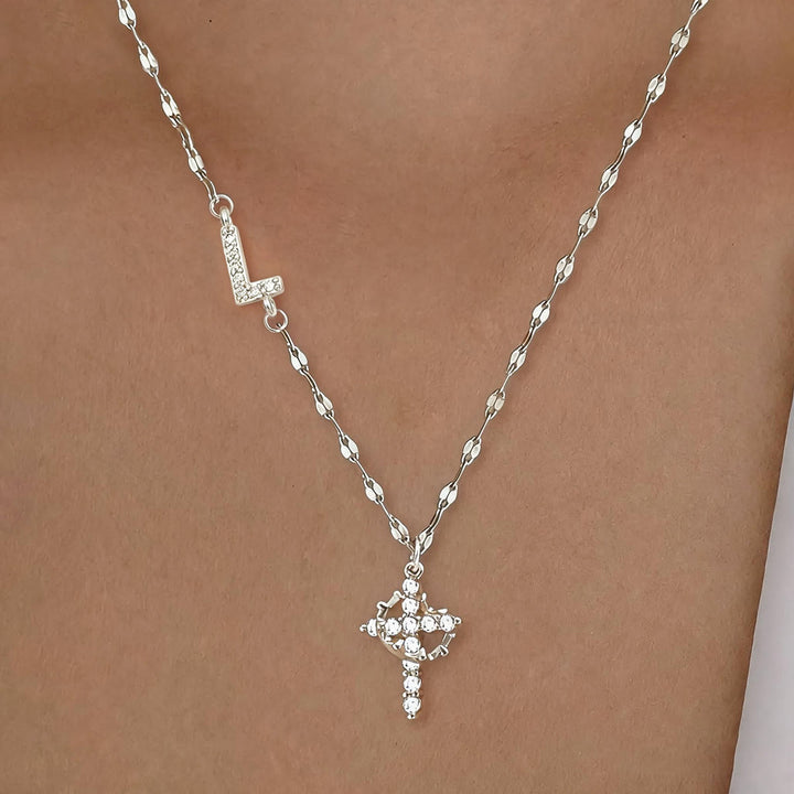 Collier croix couronne personnalisée avec initiale AZ, tons or et argent, de Christianartworkshop : bijou pendentif monogramme sacré personnalisé - L - Argent - image 41