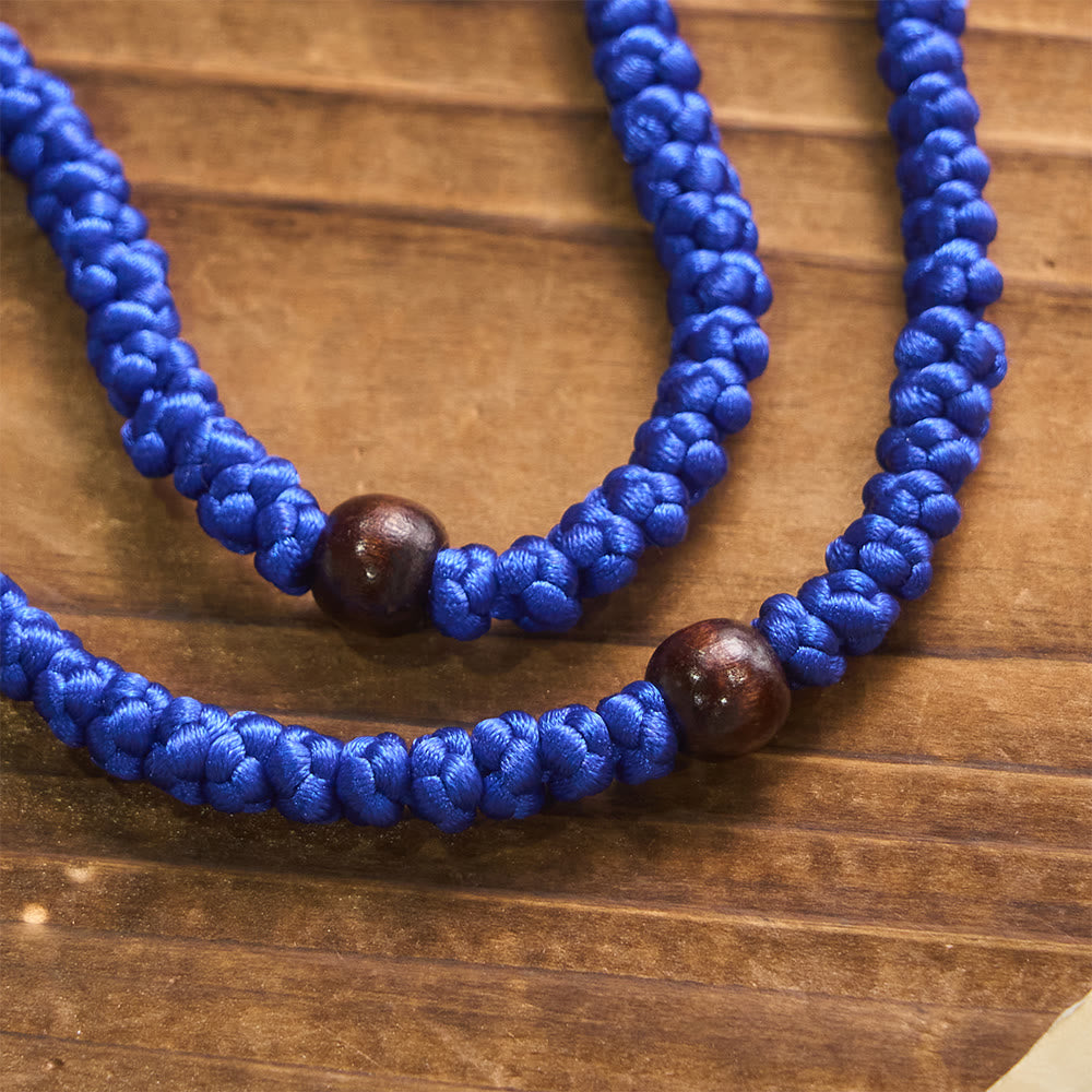 Collier à 100 nœuds de bénédiction avec croix bleue et noire de Christianartworkshop : symbole précieux de la bénédiction divine - image 3