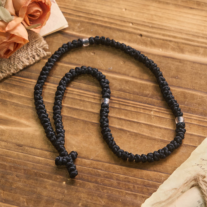 Collier à 100 nœuds de bénédiction avec croix bleue et noire de Christianartworkshop : symbole précieux de la bénédiction divine - image 5