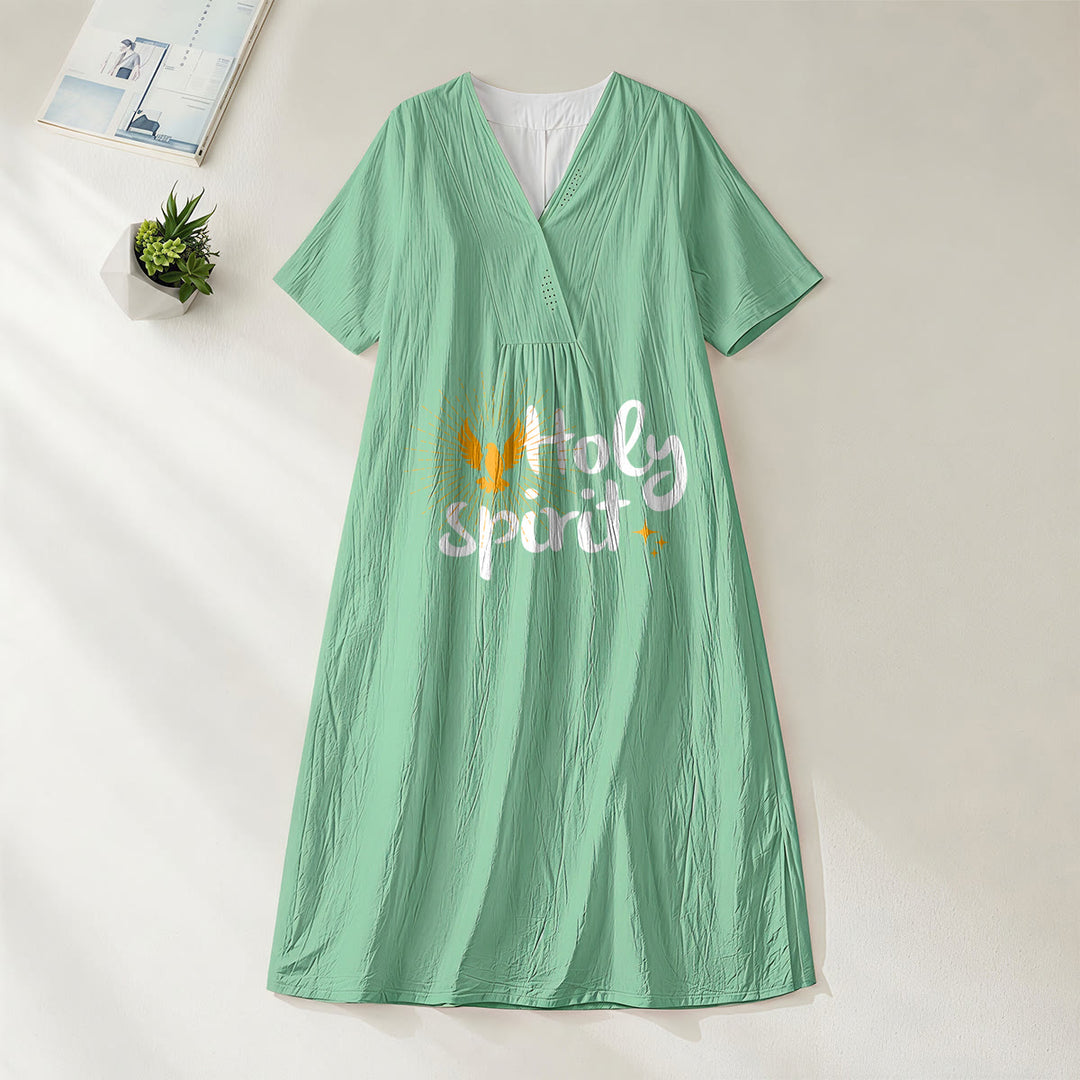 Christianartworkshop Robe midi à manches courtes et col en V, imprimé colombes et soleil « Saint-Esprit » - Vert - 4XL - image 2