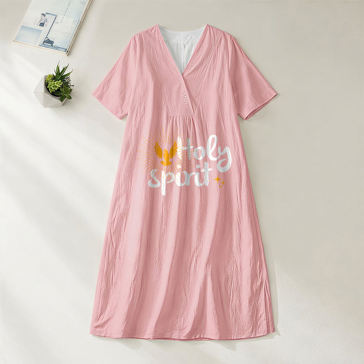Christianartworkshop Robe midi à manches courtes et col en V, imprimé colombes et soleil « Saint-Esprit » - Rose - 4XL - image 10