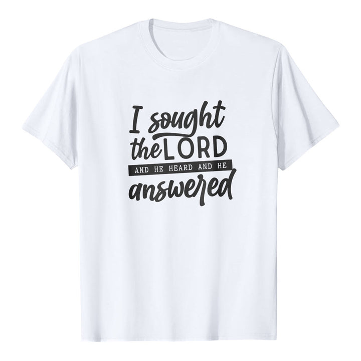 T-shirt à manches courtes premium « J’ai cherché le Seigneur, il m’a entendu et il m’a répondu », par Christianartworkshop - Blanc - 2XL - image 1