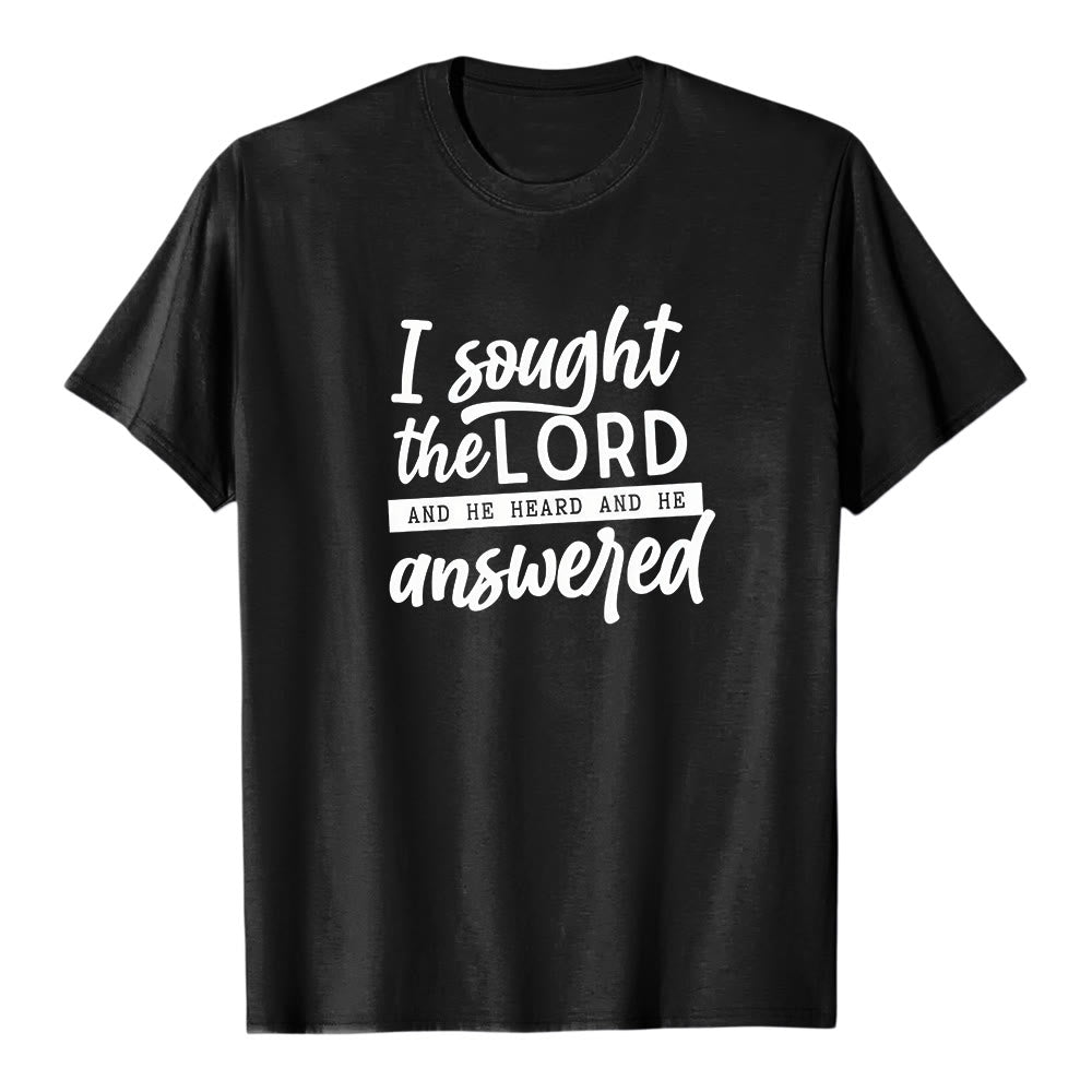 T-shirt à manches courtes premium « J’ai cherché le Seigneur, il m’a entendu et il m’a répondu », par Christianartworkshop - Noir - 2XL - image 0