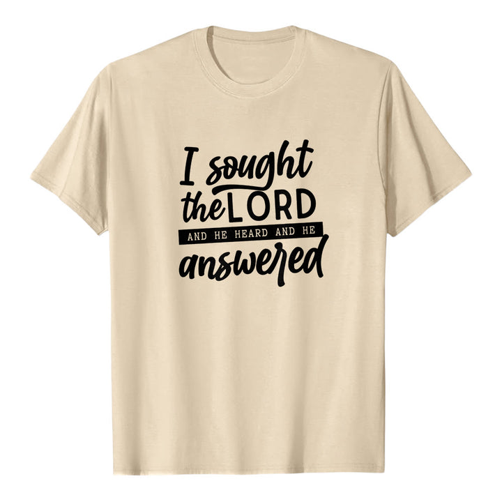 T-shirt à manches courtes premium « J’ai cherché le Seigneur, il m’a entendu et il m’a répondu », par Christianartworkshop - Beige - 2XL - image 4
