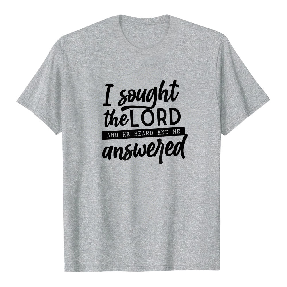 T-shirt à manches courtes premium « J’ai cherché le Seigneur, il m’a entendu et il m’a répondu », par Christianartworkshop - Gris - 2XL - image 2