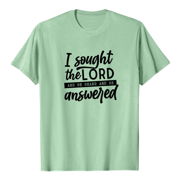 T-shirt à manches courtes premium « J’ai cherché le Seigneur, il m’a entendu et il m’a répondu », par Christianartworkshop - Vert clair - 2XL - image 6
