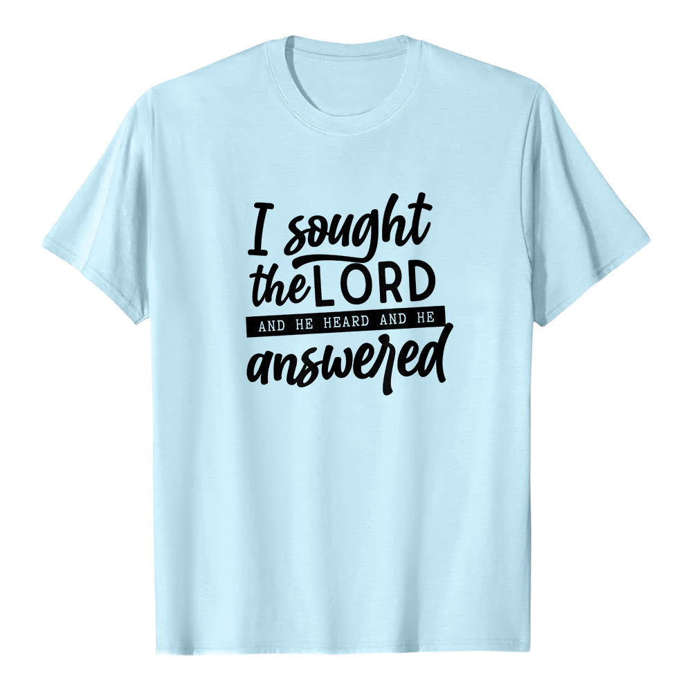T-shirt à manches courtes premium « J’ai cherché le Seigneur, il m’a entendu et il m’a répondu », par Christianartworkshop - Bleu - 2XL - image 5
