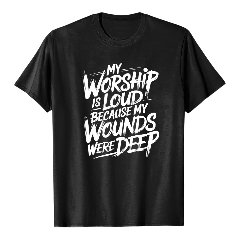 Christianartworkshop « Ma louange est forte car mes blessures étaient profondes » T-shirt premium à manches courtes avec typographie audacieuse « Foi » - Noir - 2XL - image 1